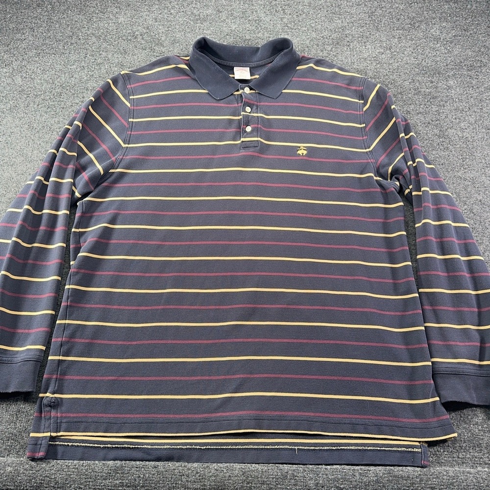 Brooks Brothers VTG 346 Performance Mens XXL Navy Stripe Long Sleeve Rugby Shirt